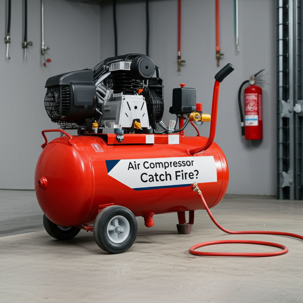 Generate a high-quality, relevant image prompt for an article about: Can Air Compressor Catch Fire?