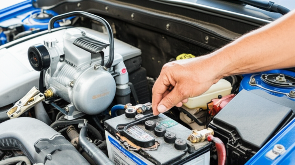 Generate a high-quality, relevant image prompt for an article about: Can Air Compressor Drain Car Ba