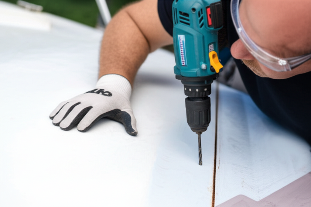 Generate a high-quality, relevant image prompt for an article about: Can You Drill Into Fiberglass B