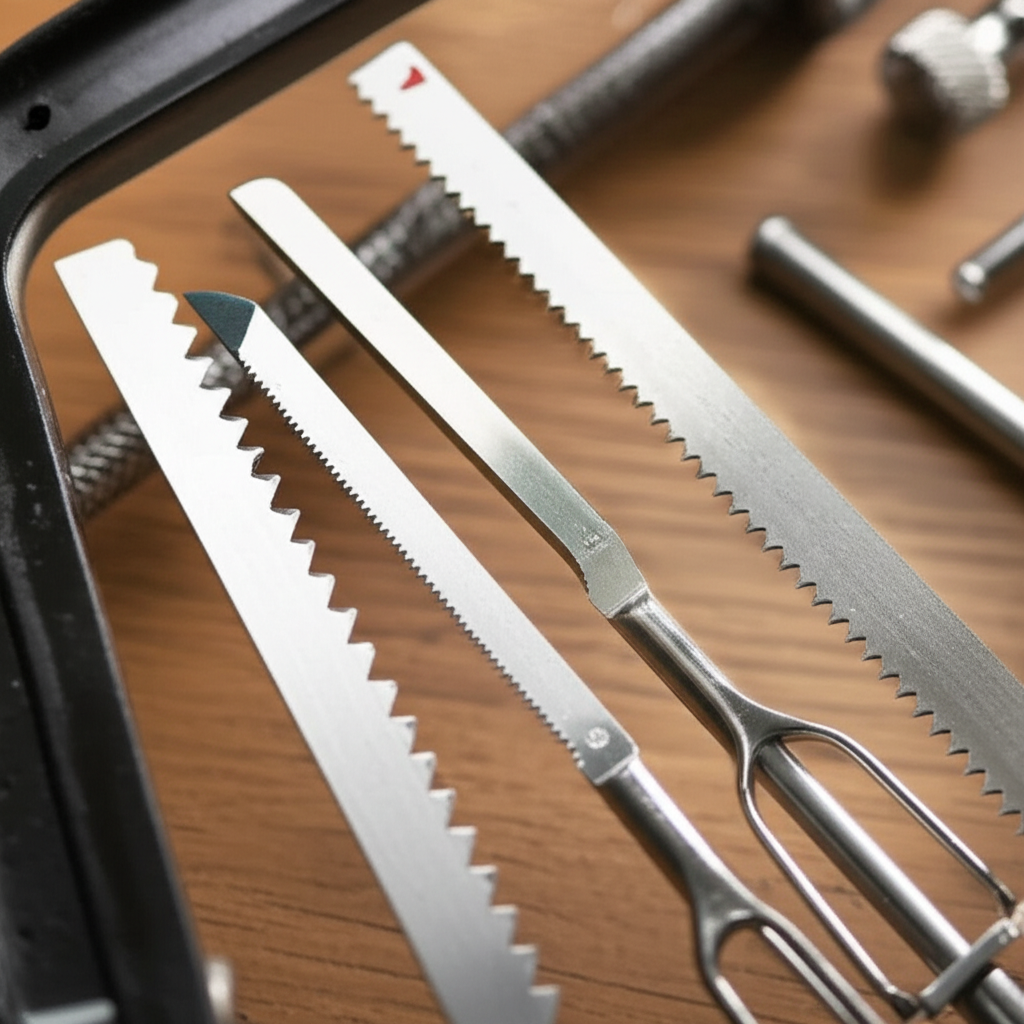 Generate a high-quality, relevant image prompt for an article about: Hacksaw vs. Jeweler’s Saw: Esse