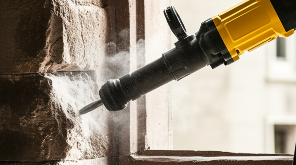 Generate a high-quality, relevant image prompt for an article about: How Long to Jackhammer Stone Fr