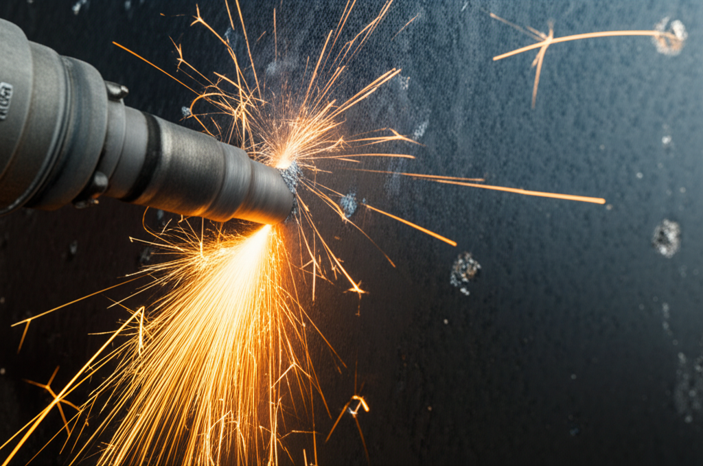 Generate a high-quality, relevant image prompt for an article about: How Long to Jackhammer Metal Wa